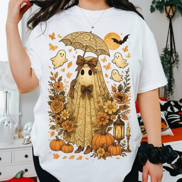 Vintage Vibes Lace Halloween Girl Shirt Tee - Picture 1 of 4